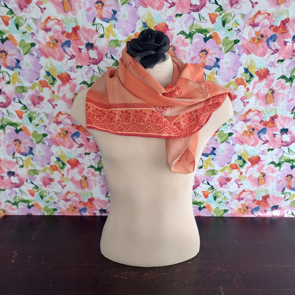 NWT GlobeIn Orange Floral Square Neckerchief Scarf - Picture 4 of 8